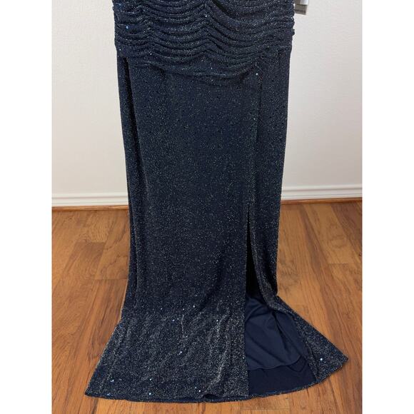 H1 Alex Evenings Navy Silver Gown Womens 16 Sequin Metallic - Picture 6 of 10